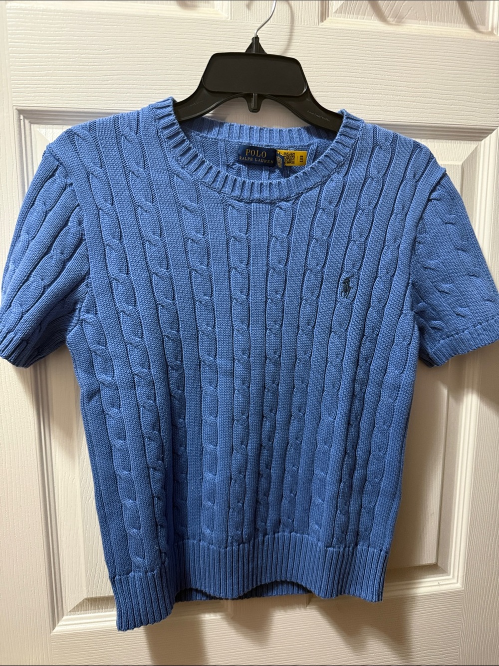 Polo by Ralph Lauren Light Blue Cable-Knit Short-Sleeve Crewneck Sweater